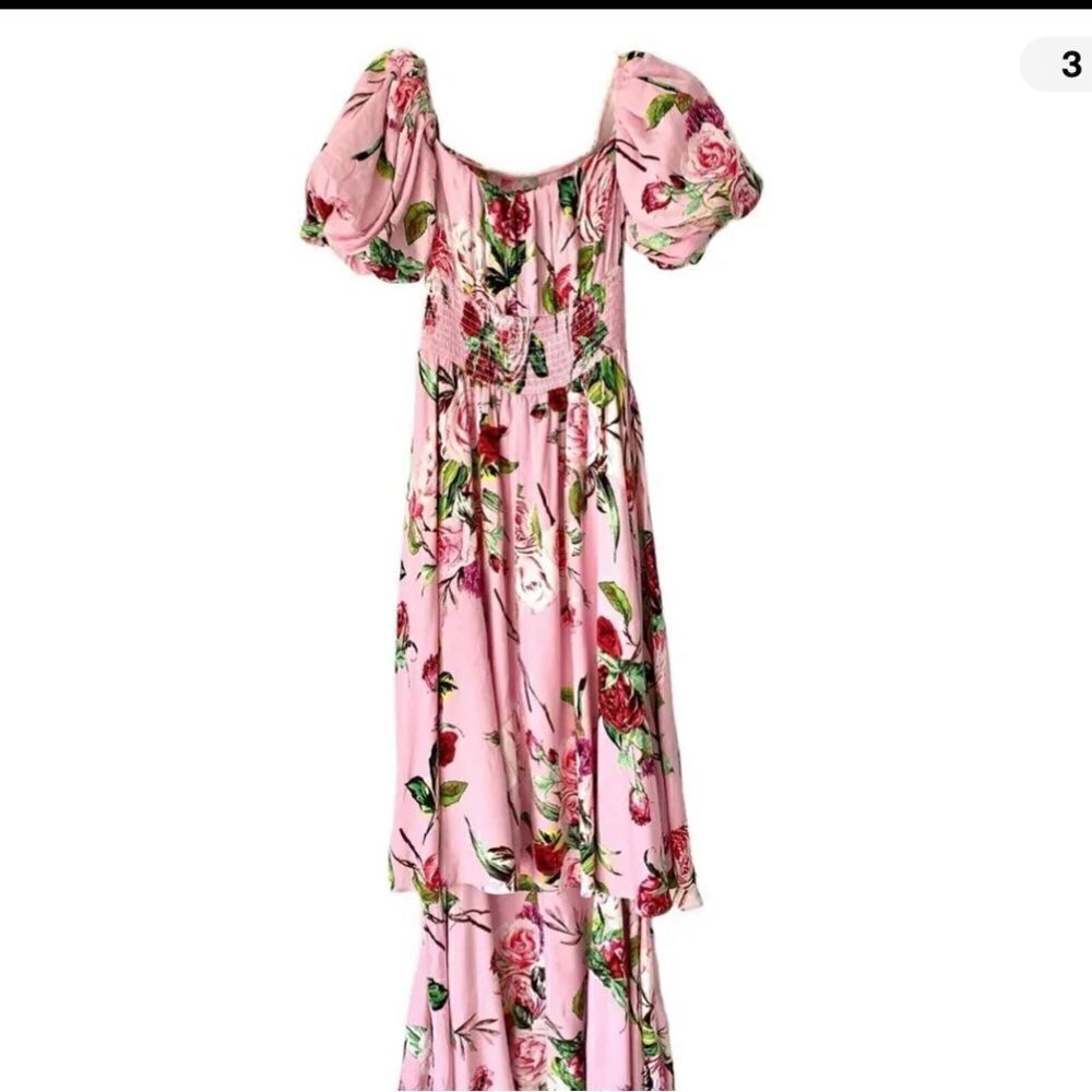 AFRM Claudia Floral Print Pink Tiered Maxi Dress Puff Sleeves Sz XS NWT - Picture 7 of 7